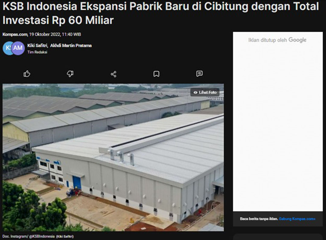 KSB Indonesia Ekspansi Pabrik Baru di Cibitung dengan Total Investasi Rp 60 Miliar