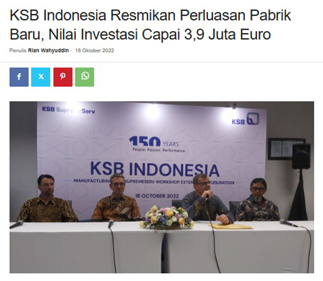 KSB Indonesia Resmikan Perluasan Pabrik Baru, Nilai Investasi Capai 3,9 Juta Euro
