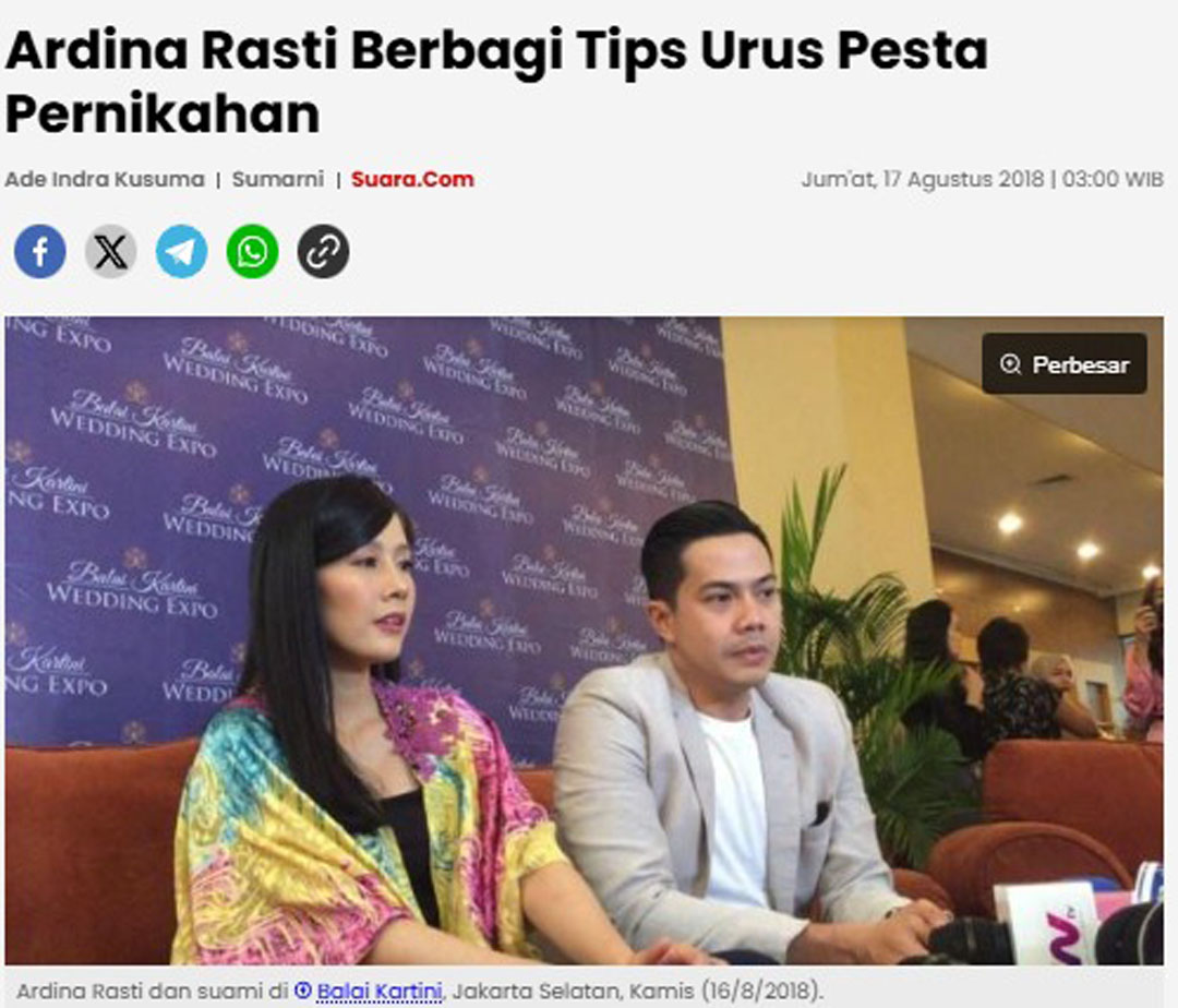 Ardina Rasti Berbagi Tips Urus Pesta Pernikahan